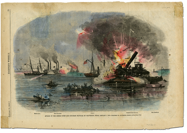 “Attack of the Rebels Upon Our Gun Boat Flotilla at Galveston, TX, January 1, 1863”.jpg